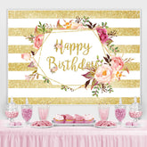 Lofaris Gloden Stripe And Floral Birthday Backdrop For Girl